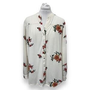 Hope Springs Women’s XXL Cream Floral Embroidered Button-Up Blouse